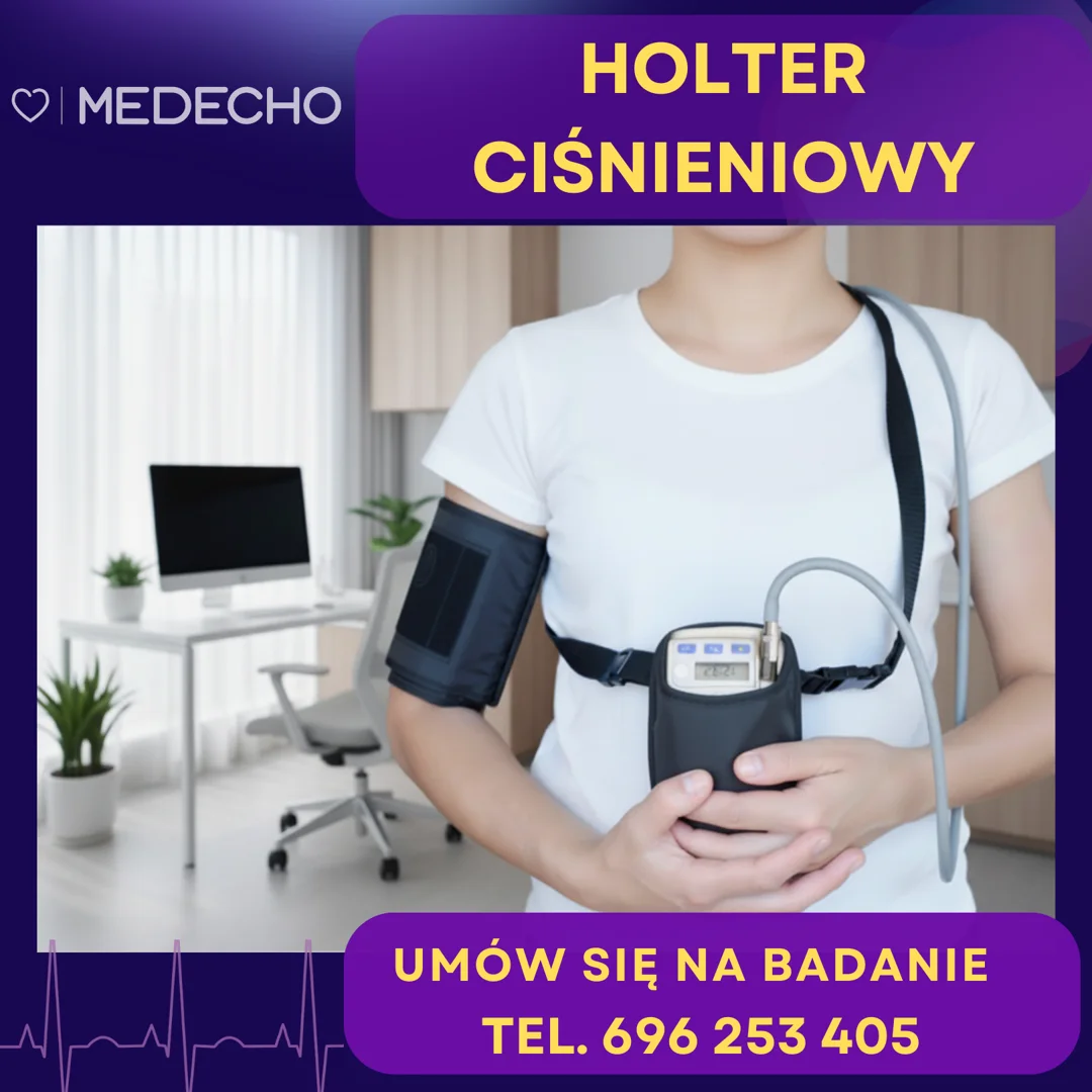 Holter ciśnieniowy w Przychodni Medecho: mankiet na ramieniu i rejestrator ciśnienia przy pasku